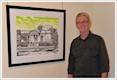 Local artist and workshop tutor Geoff Head with his work, '144 Goondoon Street, Image 12 of 14, Old Town Hall'