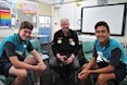 Tannum Sands State High School Year 9's Josh Sheriden, Mr and Werner Momberg, with Special Senior Mr Ron Streeter. (Image: D Paddick)