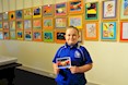 Liam Tangey with his postcard, 'My Love of the Ocean' Highly Commended Section Two, ' 2022 Celebrate Australia', Gladstone Regional Art Gallery & Museum. Image: D Paddick